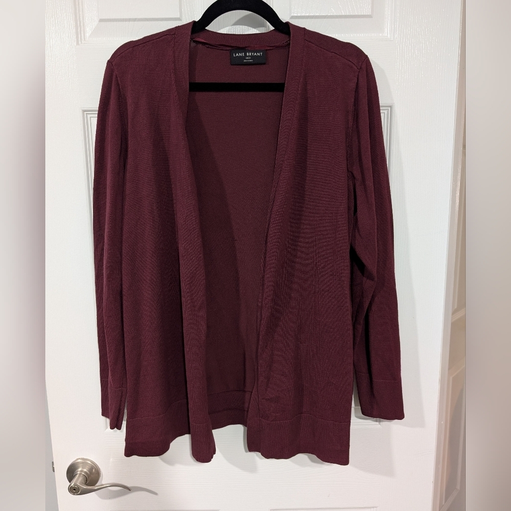 Lane Bryant Burgundy Open Front Cardigan Sweater in Size 18/20 (2X)